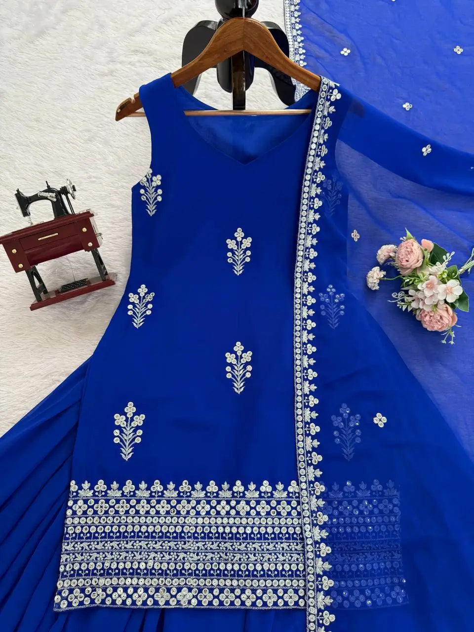 Embroidered Faux Georgette Plazo Suit Set