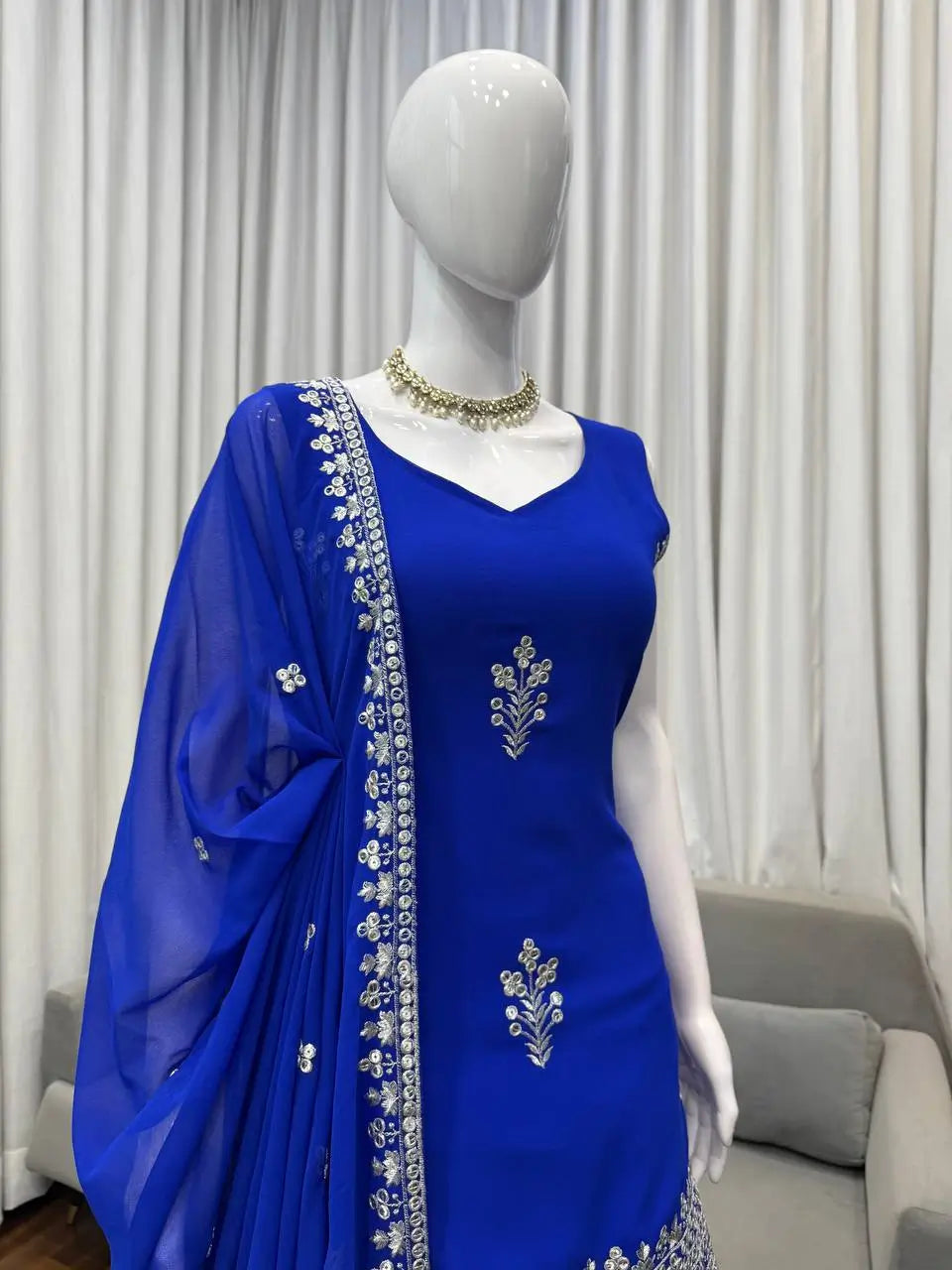 Embroidered Faux Georgette Plazo Suit Set
