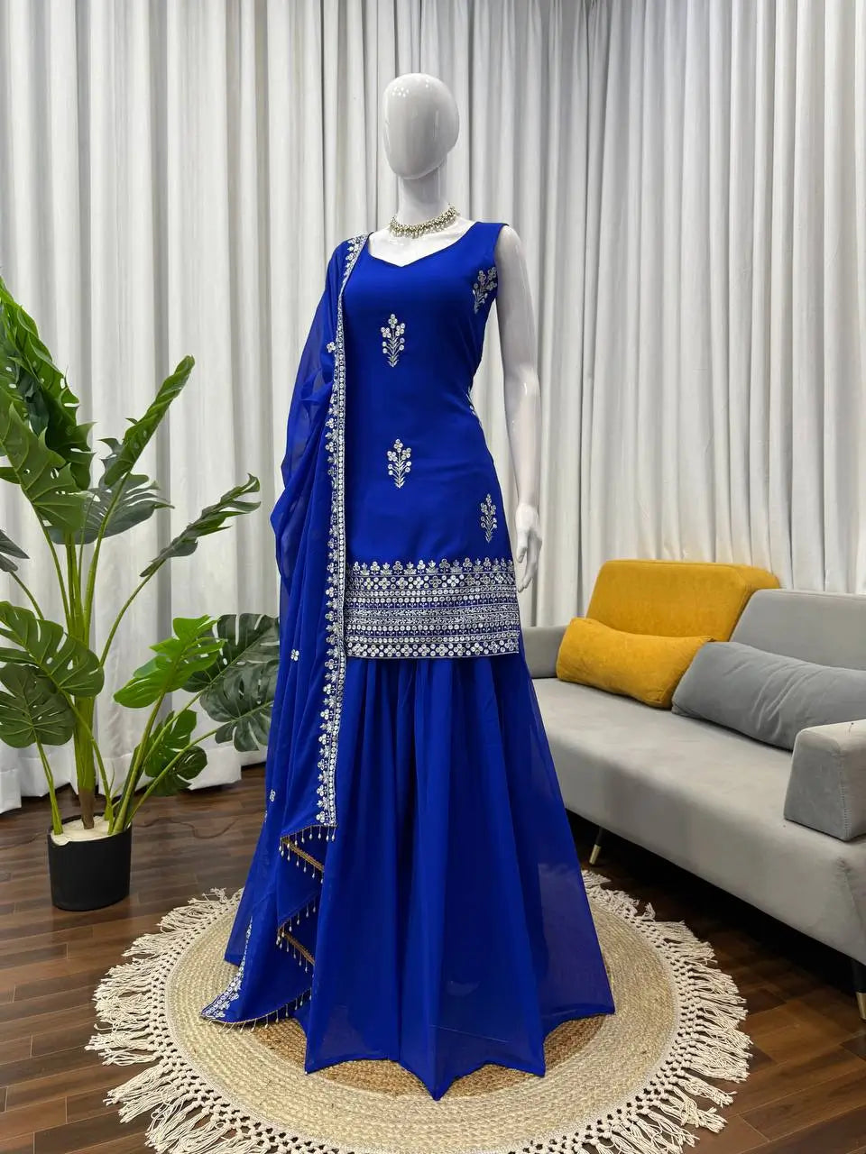 Embroidered Faux Georgette Plazo Suit Set