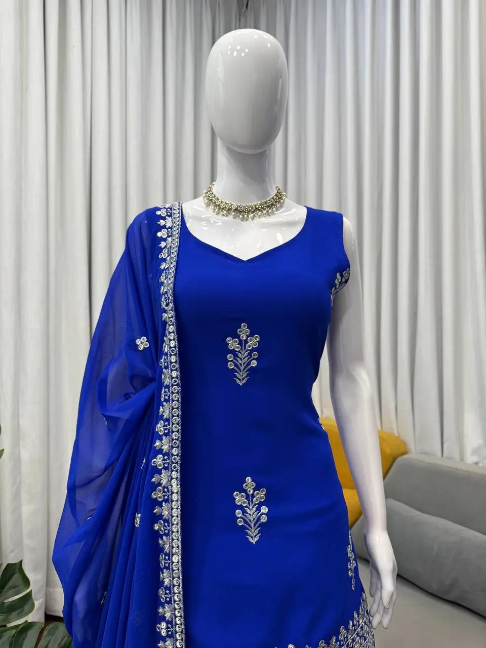 Embroidered Faux Georgette Plazo Suit Set