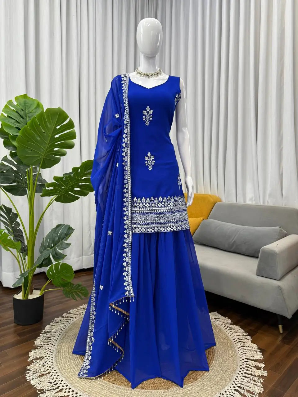 Embroidered Faux Georgette Plazo Suit Set