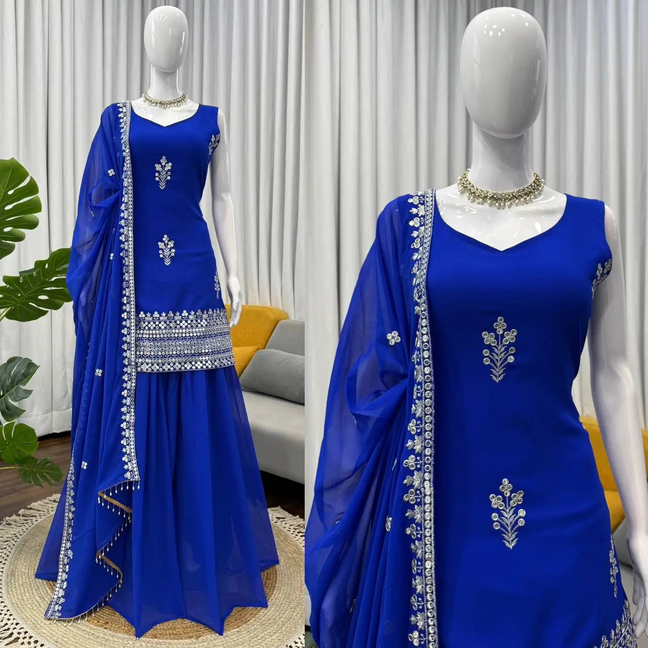Embroidered Faux Georgette Plazo Suit Set