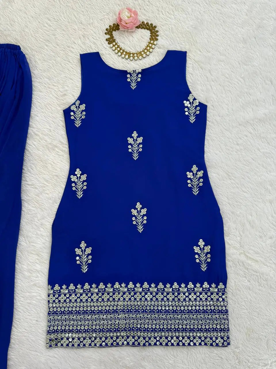 Embroidered Faux Georgette Plazo Suit Set