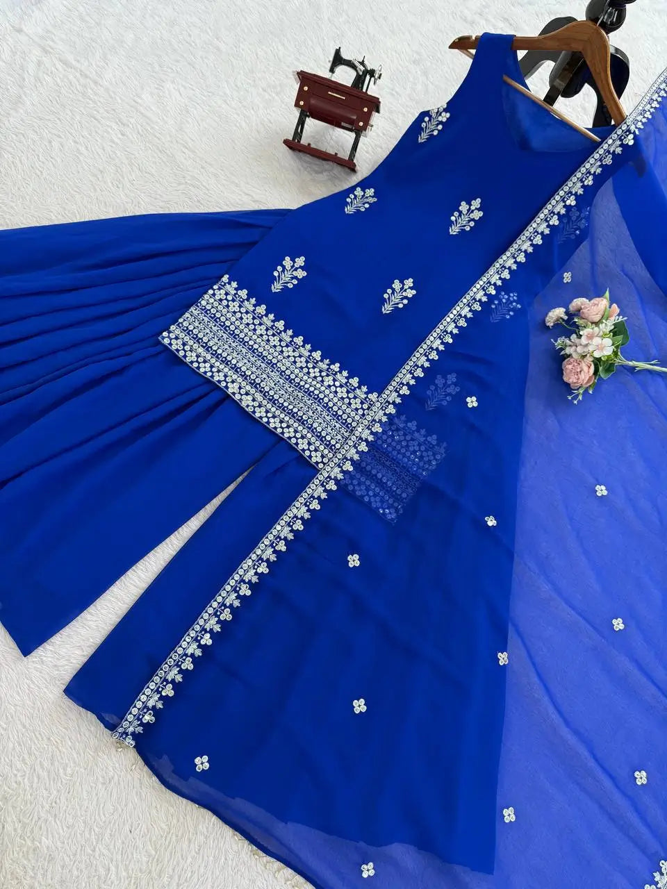 Embroidered Faux Georgette Plazo Suit Set