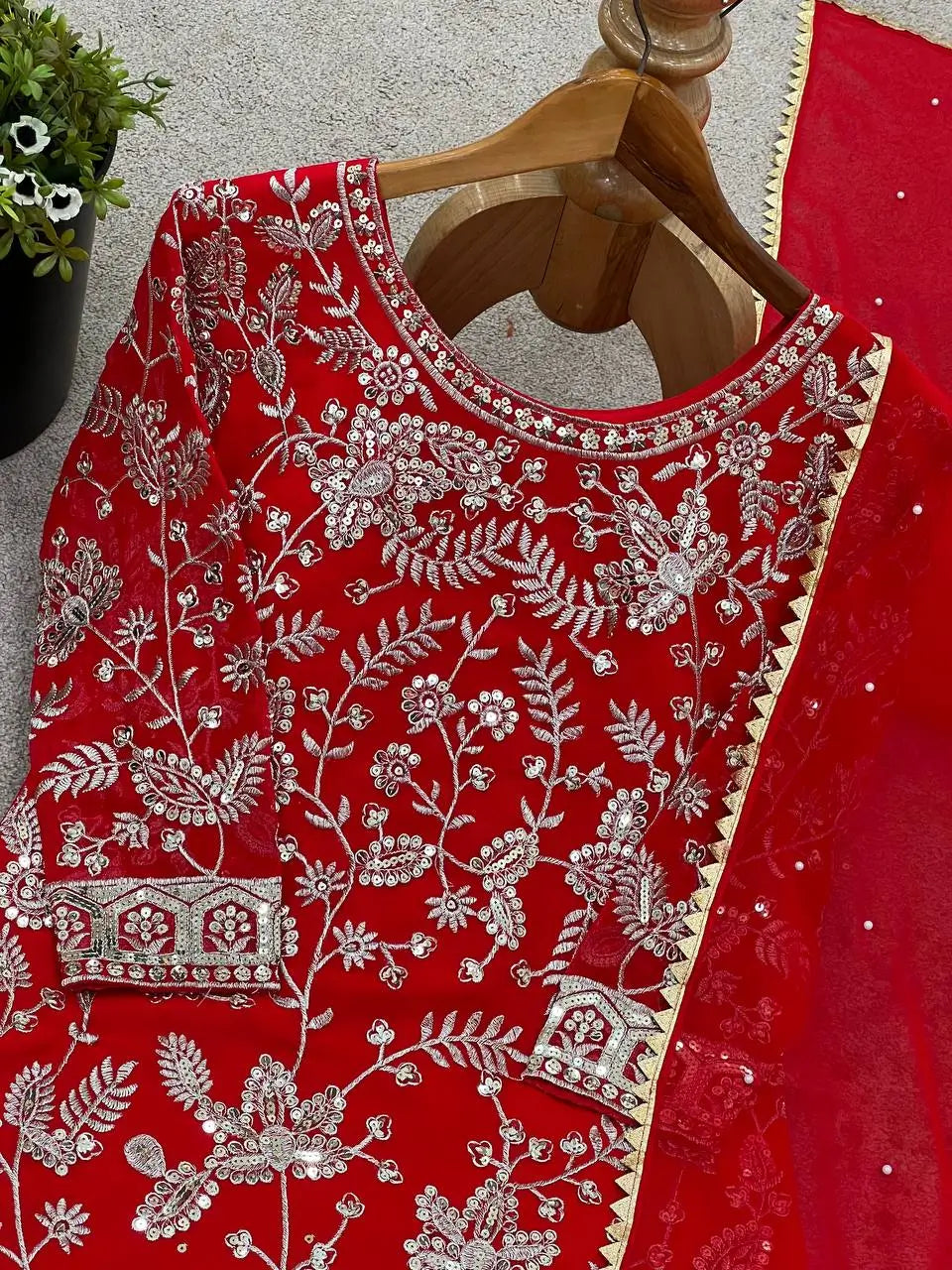 Embroidered Faux Georgette Plazzo Suit with Dupatta