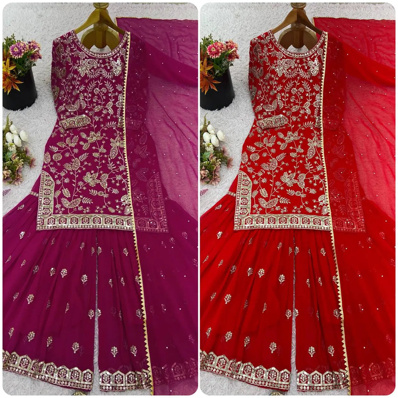 Embroidered Faux Georgette Plazzo Suit with Dupatta