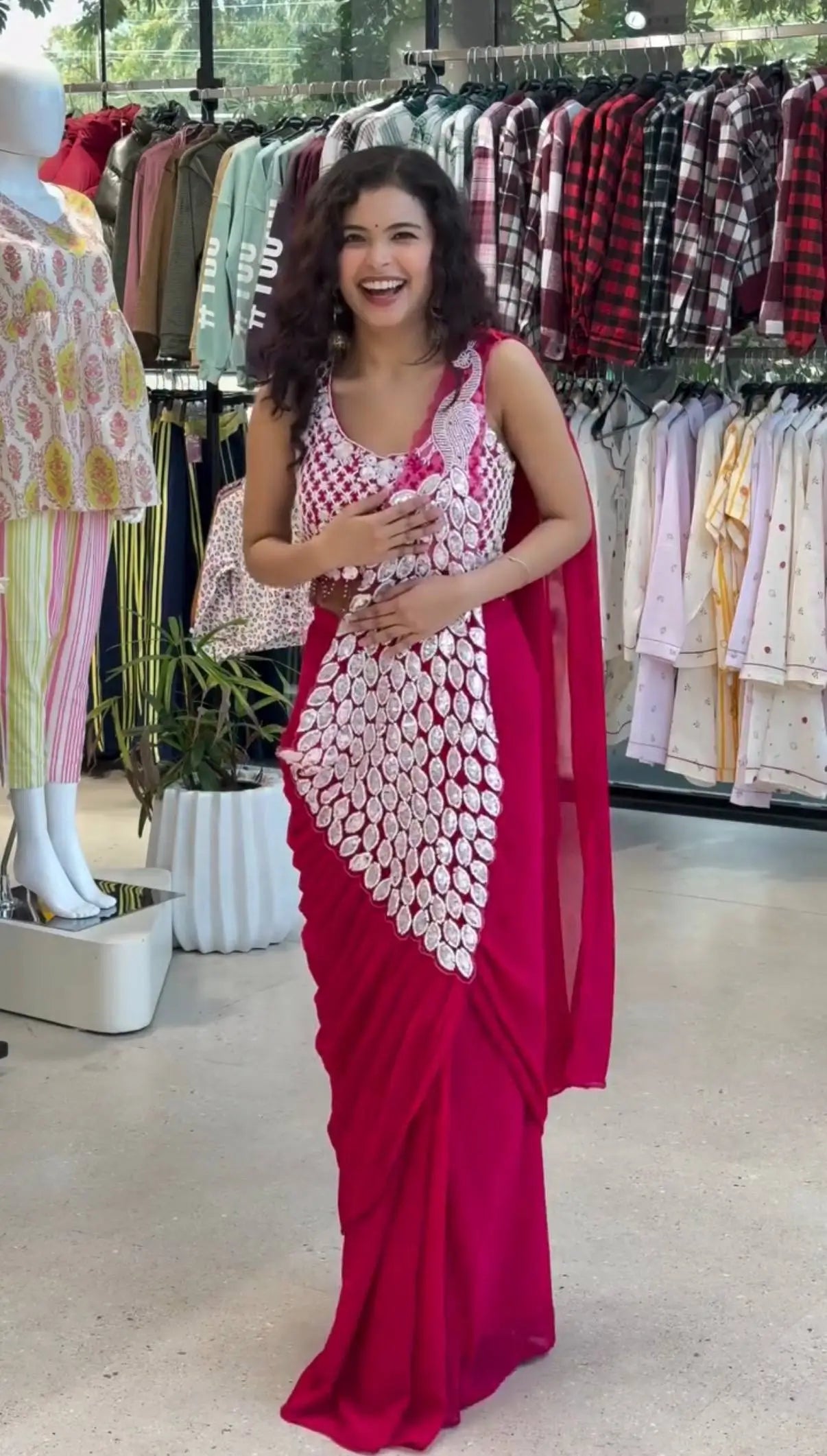 Embroidered Faux Georgette Ready to Wear Saree for Festive and Party Wear