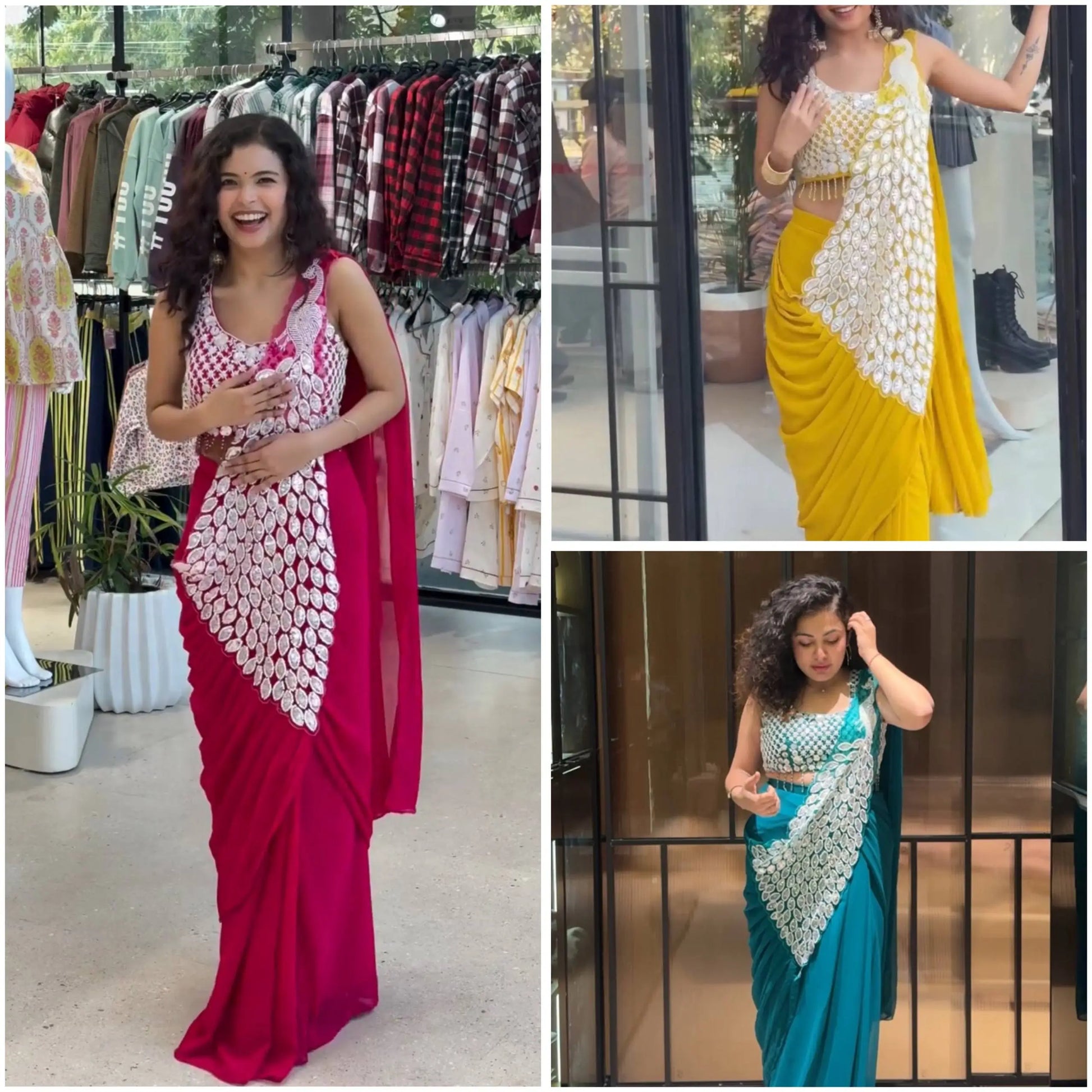 Embroidered Faux Georgette Ready to Wear Saree for Festive and Party Wear