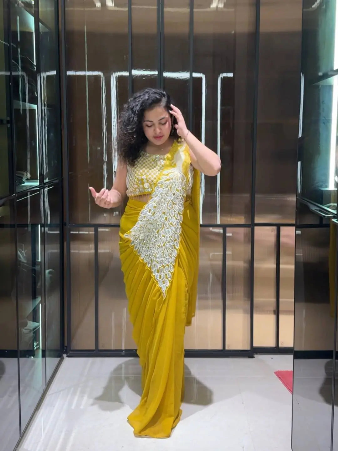 Embroidered Faux Georgette Ready to Wear Saree for Festive and Party Wear