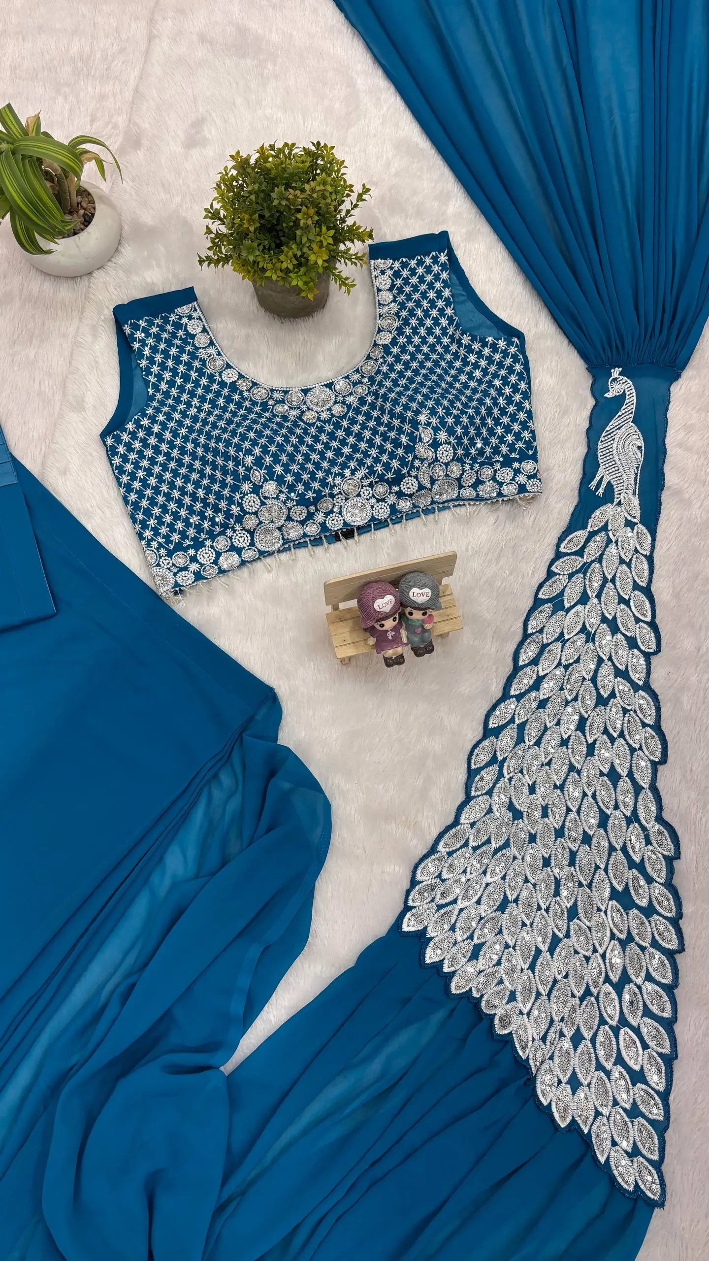 Embroidered Faux Georgette Ready to Wear Saree for Festive and Party Wear