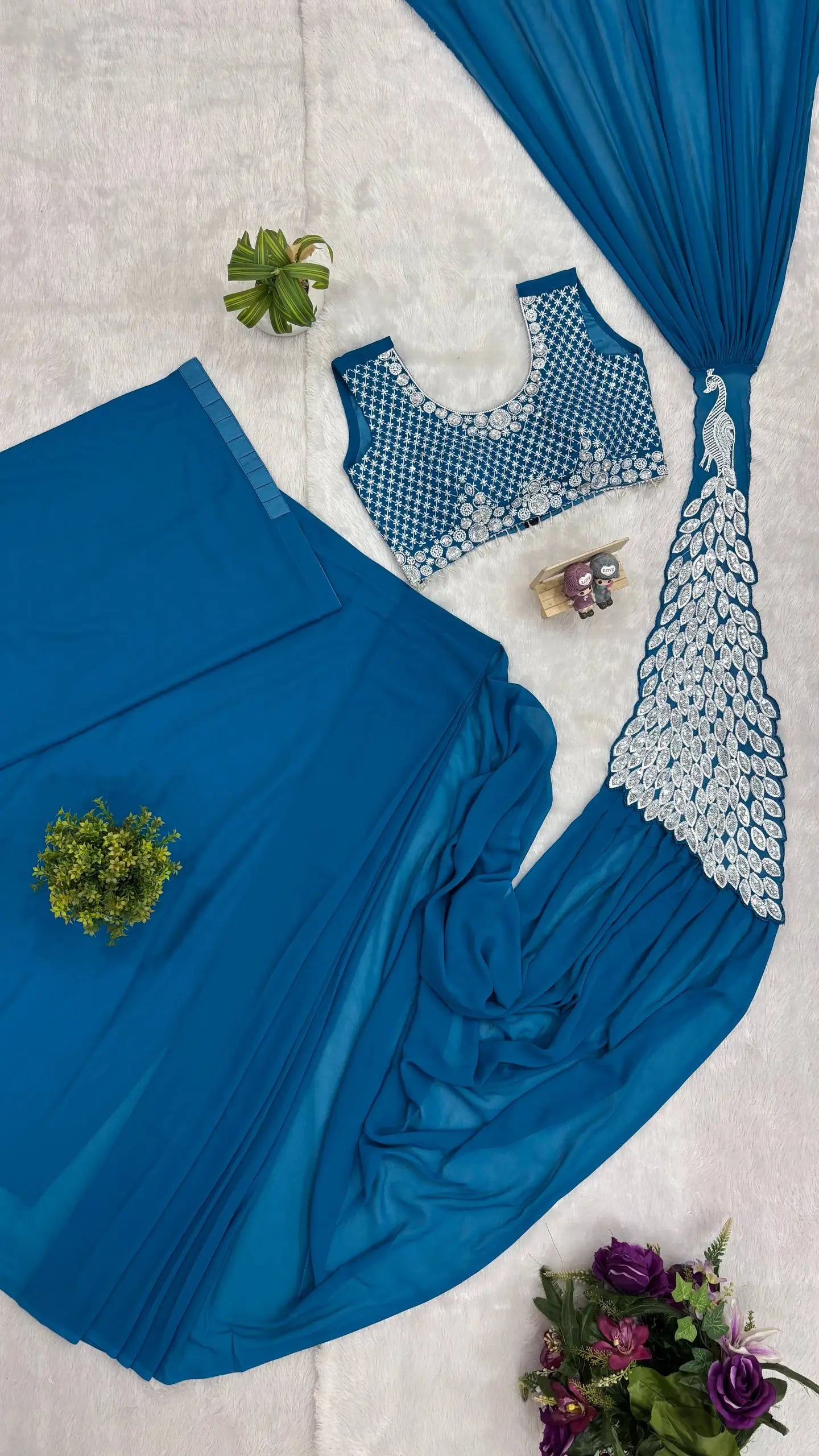 Embroidered Faux Georgette Ready to Wear Saree for Festive and Party Wear