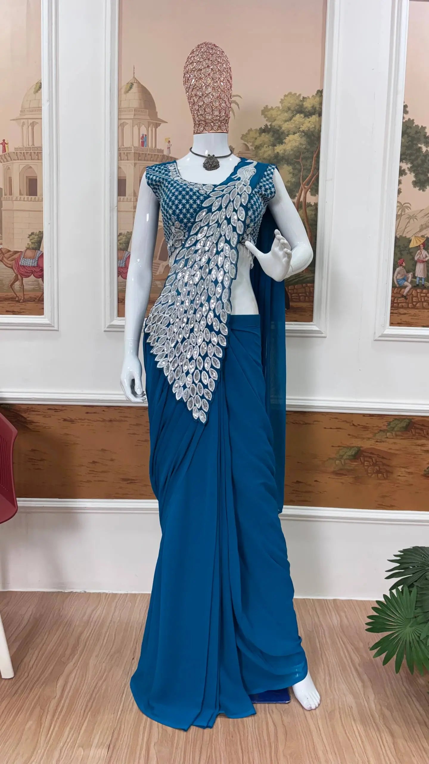 Embroidered Faux Georgette Ready to Wear Saree for Festive and Party Wear