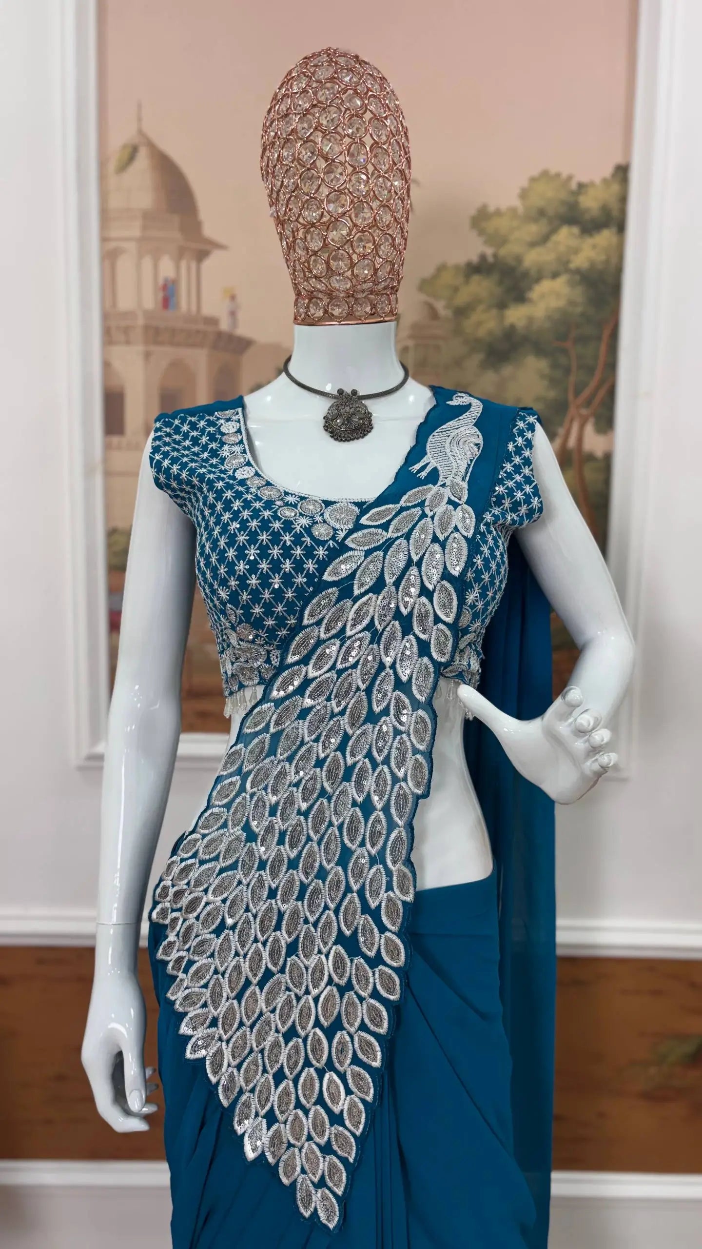 Embroidered Faux Georgette Ready to Wear Saree for Festive and Party Wear