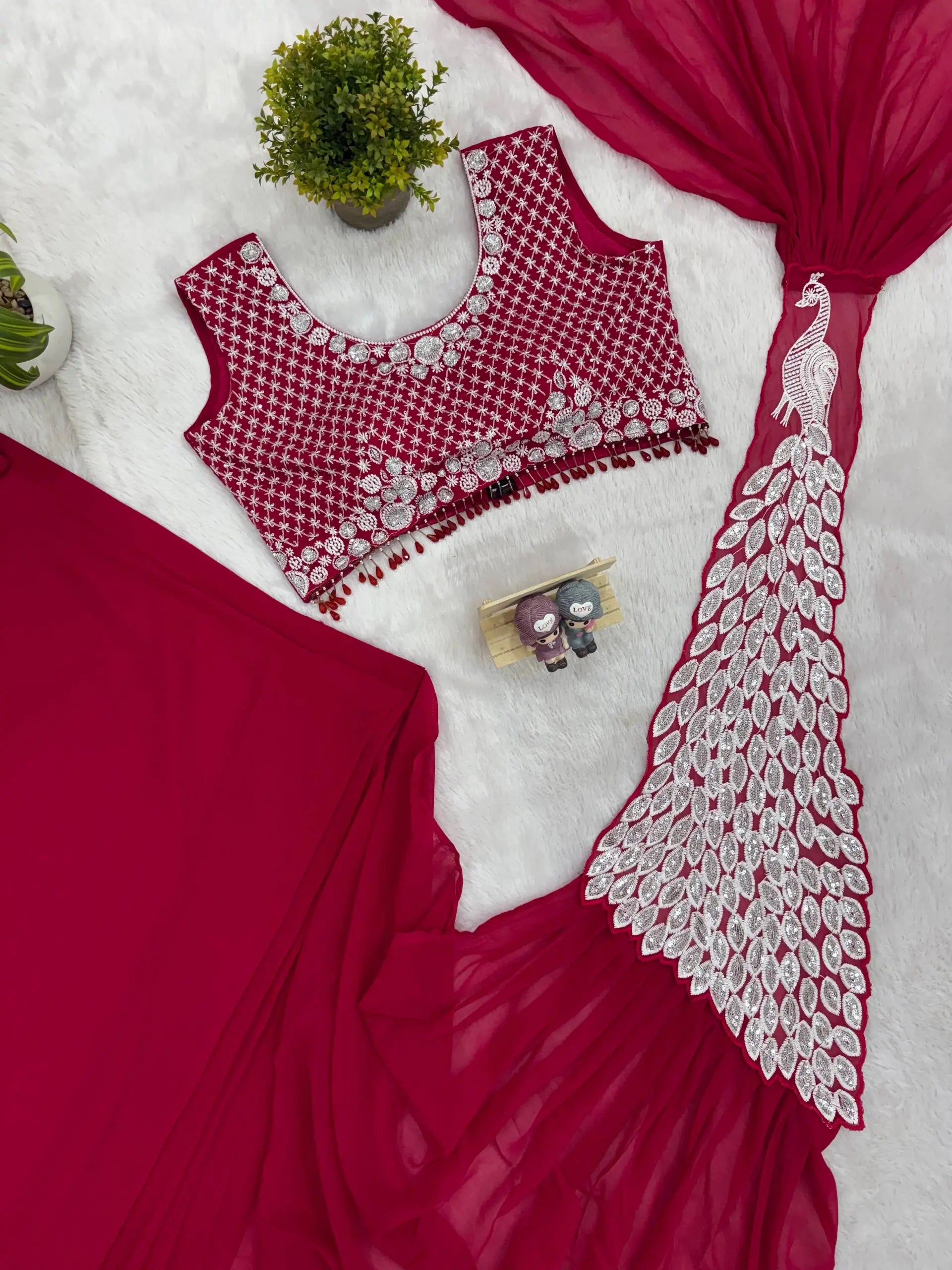 Embroidered Faux Georgette Ready to Wear Saree for Festive and Party Wear