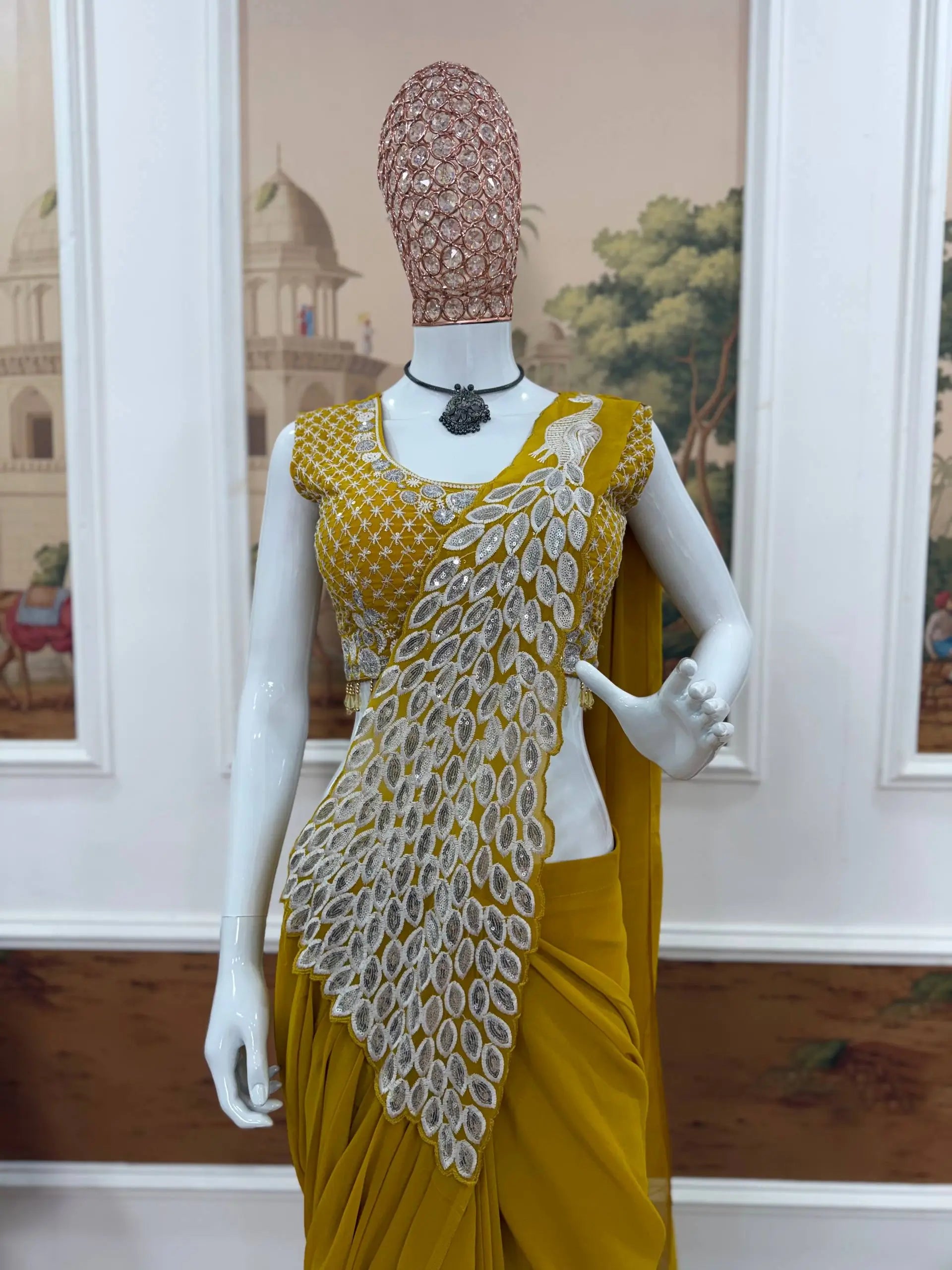 Embroidered Faux Georgette Ready to Wear Saree for Festive and Party Wear