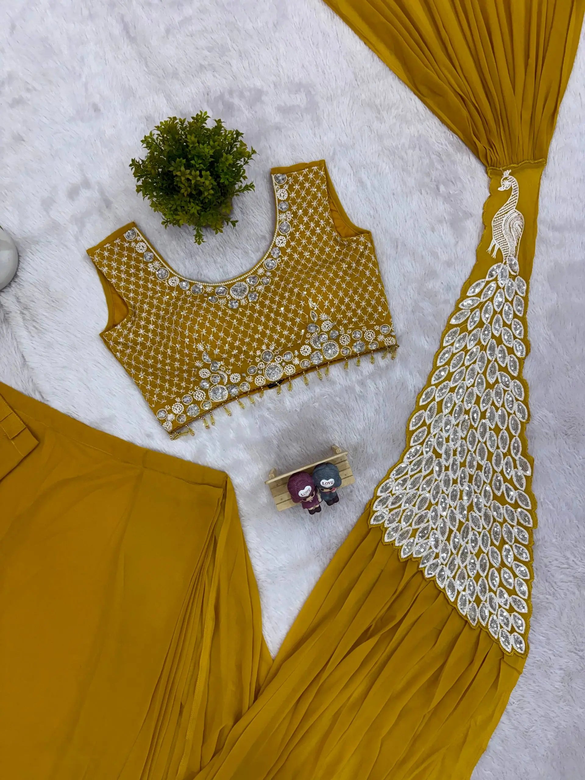 Embroidered Faux Georgette Ready to Wear Saree for Festive and Party Wear