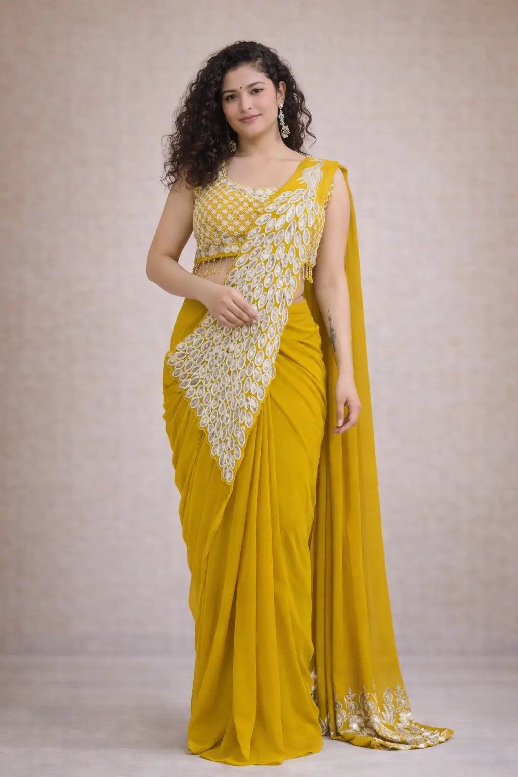 Embroidered Faux Georgette Ready to Wear Saree for Festive and Party Wear