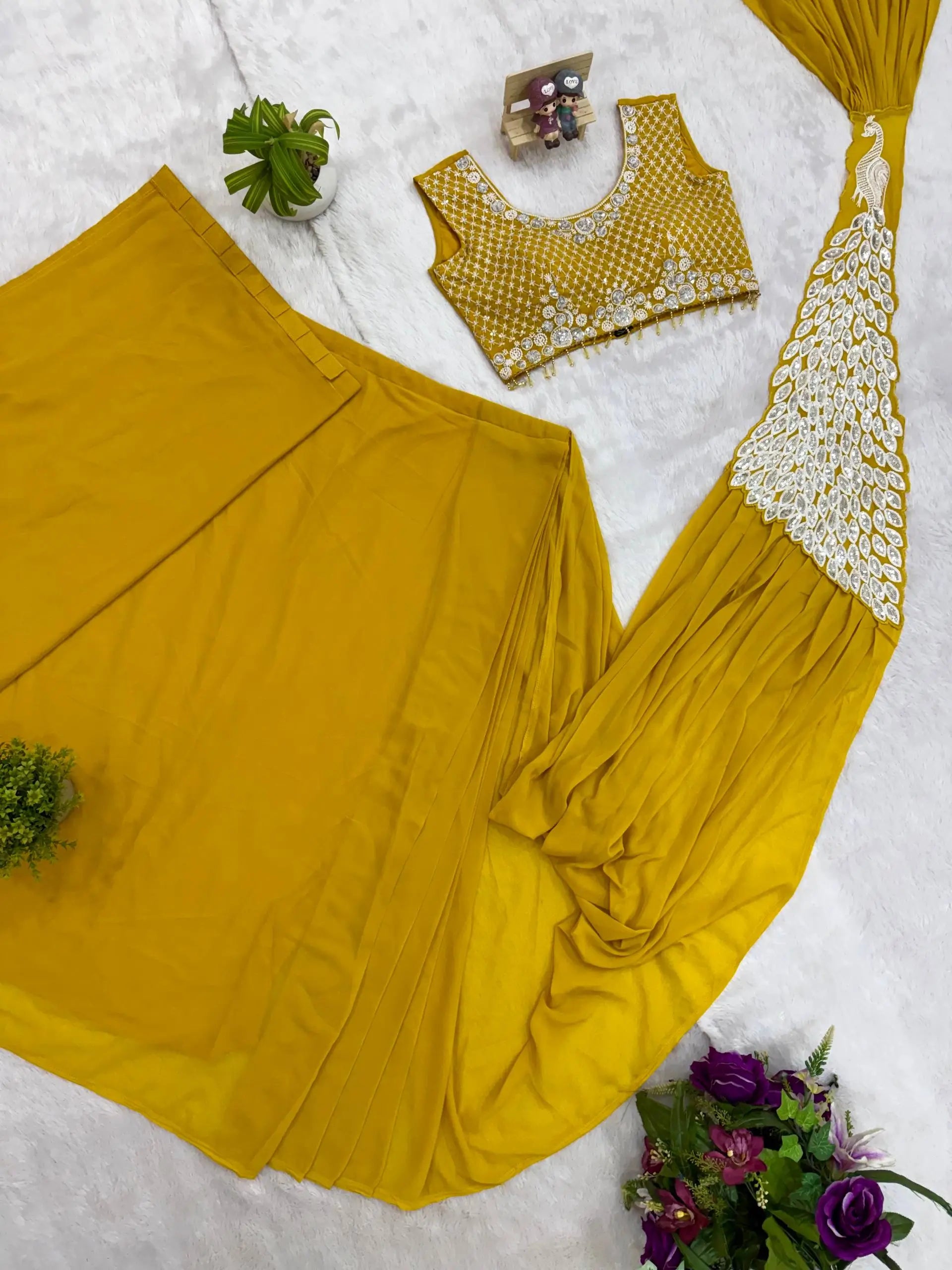 Embroidered Faux Georgette Ready to Wear Saree for Festive and Party Wear