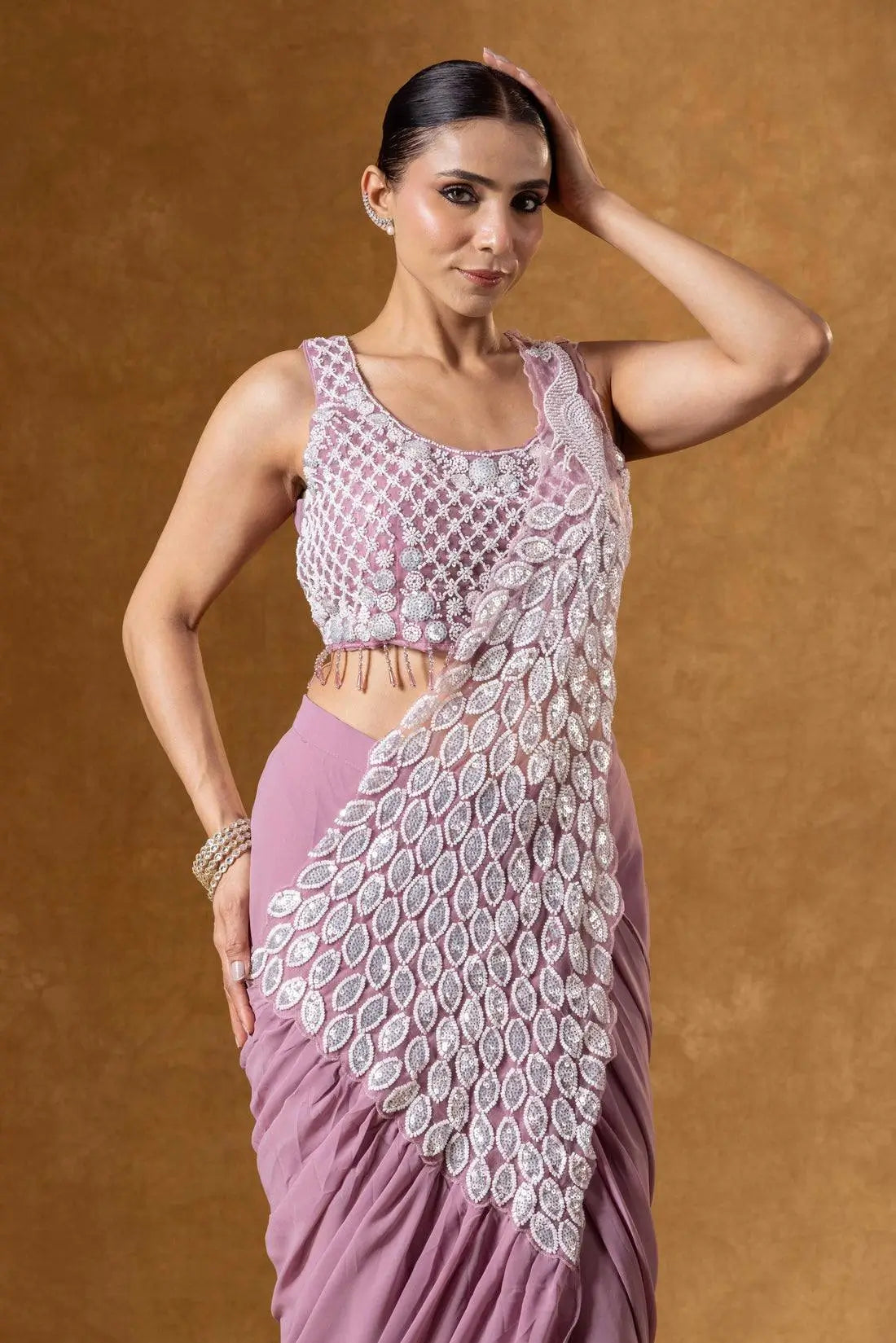 Embroidered Faux Georgette Ready to Wear Saree for Festive and Party Wear