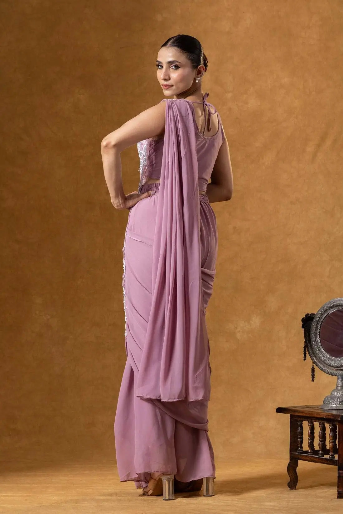 Embroidered Faux Georgette Ready to Wear Saree for Festive and Party Wear