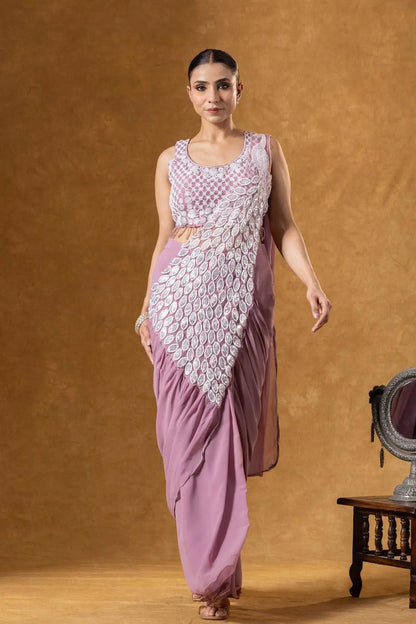 Embroidered Faux Georgette Ready to Wear Saree for Festive and Party Wear