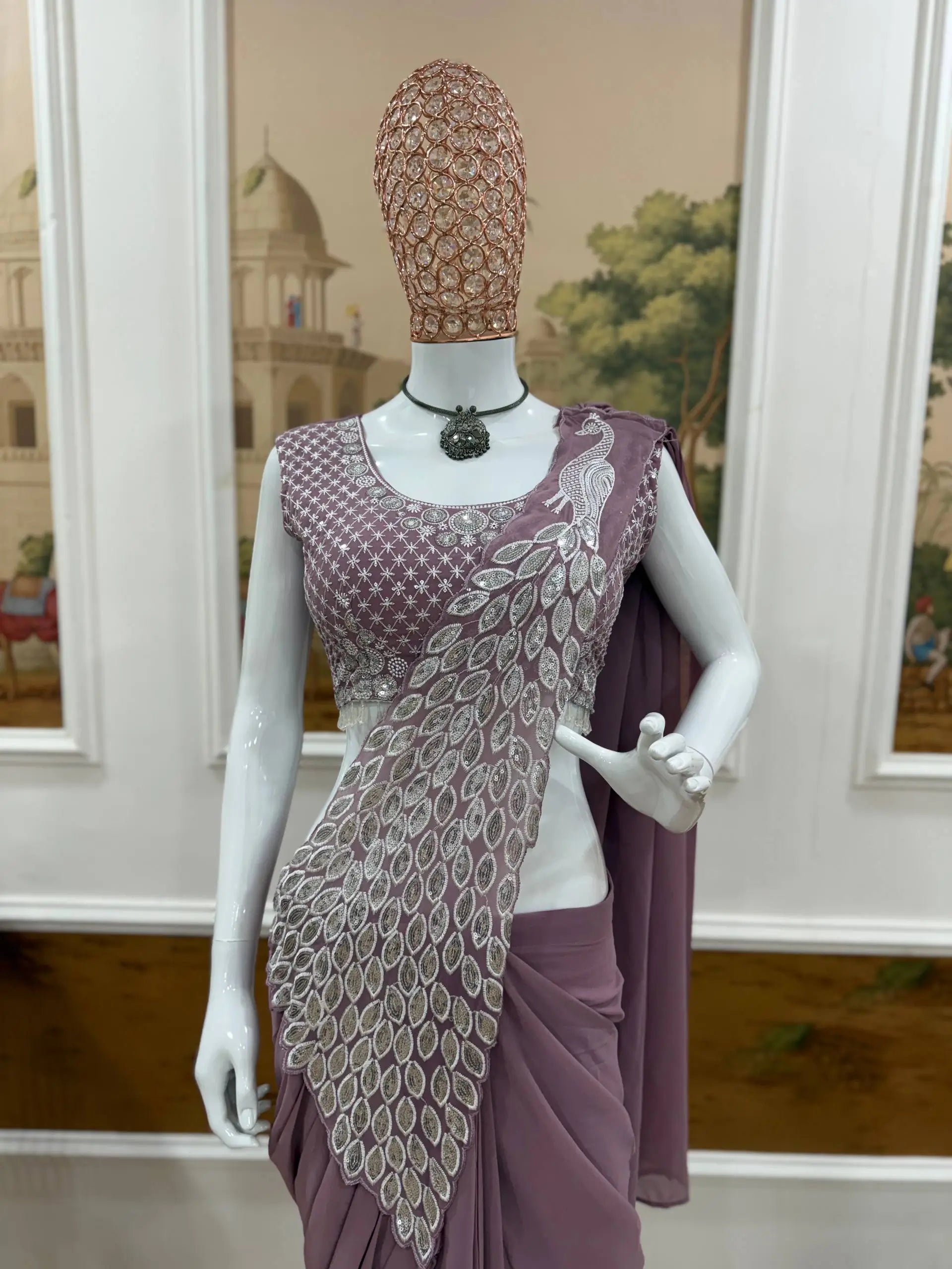 Embroidered Faux Georgette Ready to Wear Saree for Festive and Party Wear