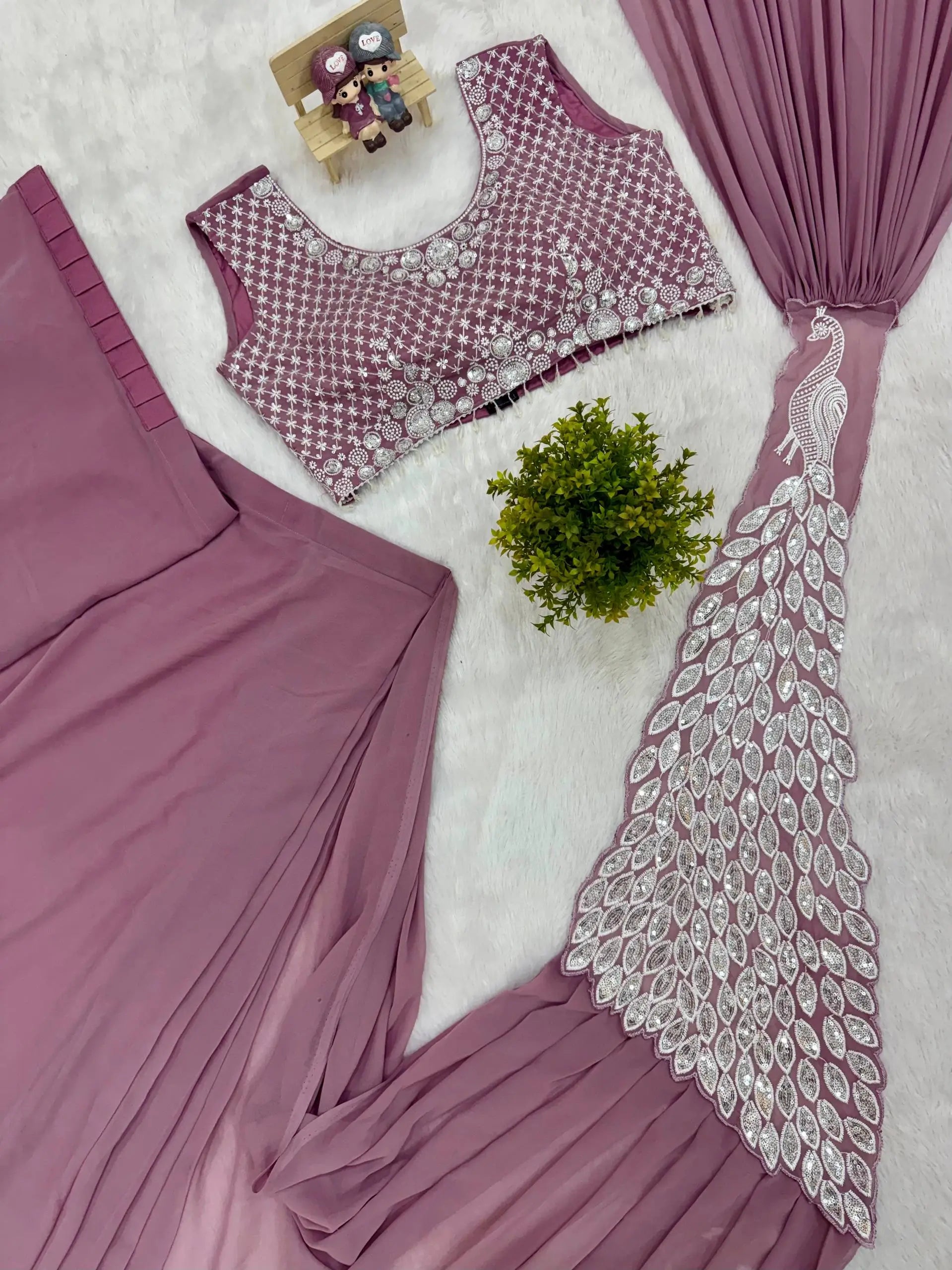 Embroidered Faux Georgette Ready to Wear Saree for Festive and Party Wear