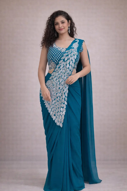 Embroidered Faux Georgette Ready to Wear Saree for Festive and Party Wear