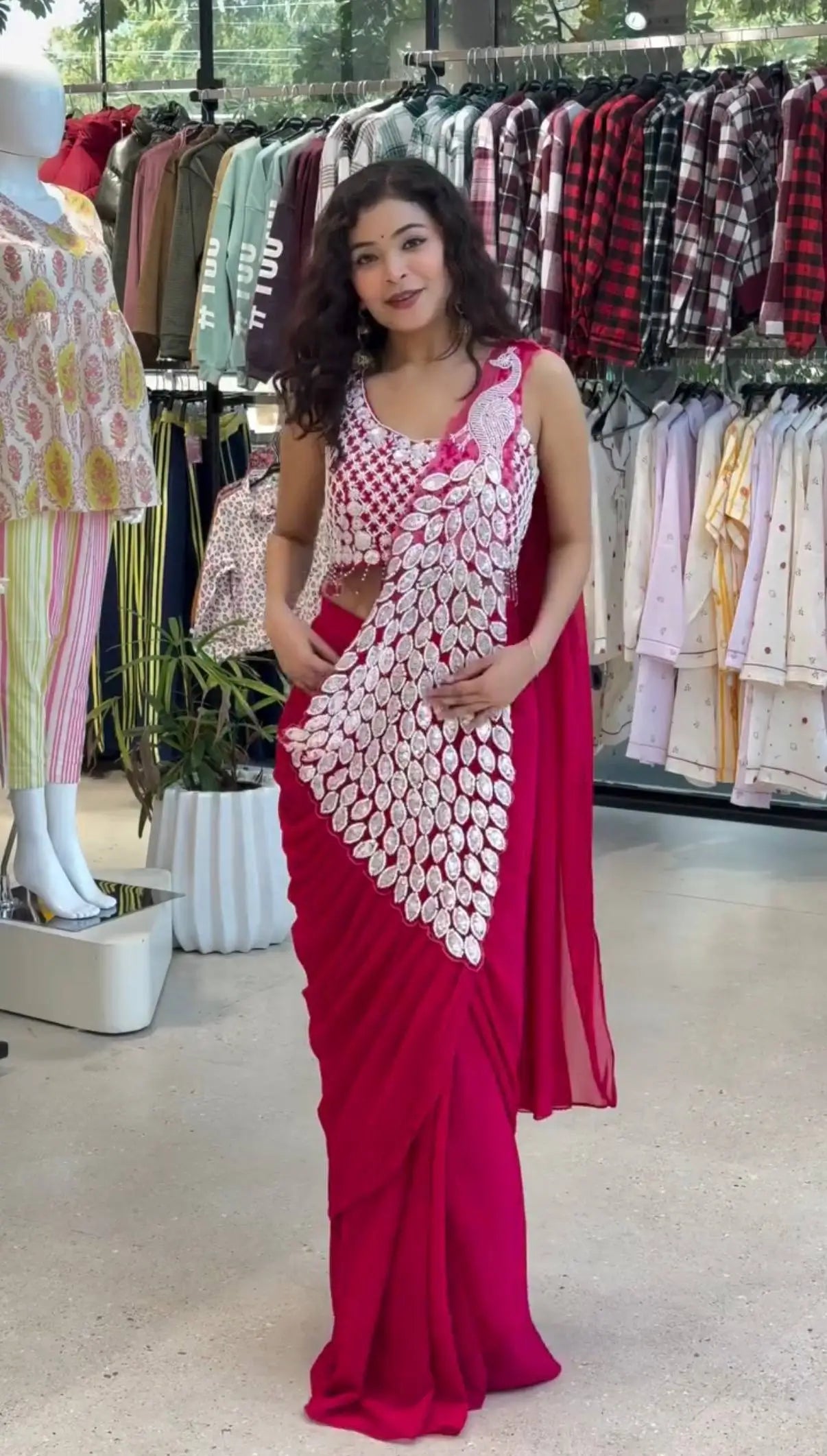Embroidered Faux Georgette Ready to Wear Saree for Festive and Party Wear