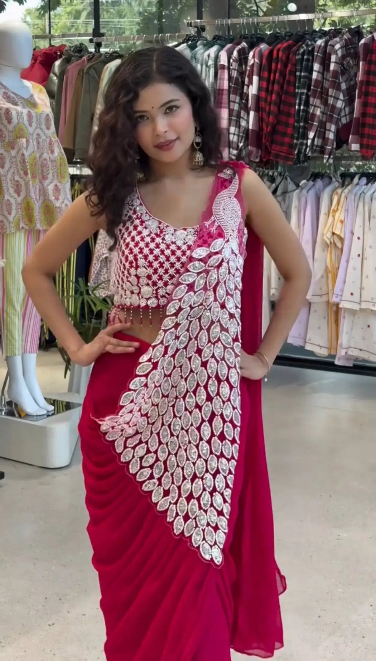 Embroidered Faux Georgette Ready to Wear Saree for Festive and Party Wear