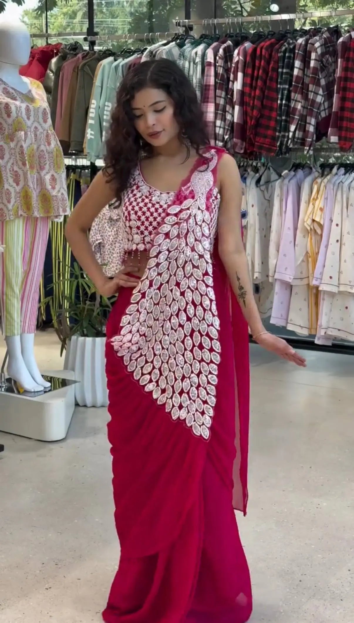 Embroidered Faux Georgette Ready to Wear Saree for Festive and Party Wear