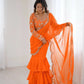 Embroidered Faux Georgette Ruffle Saree