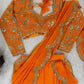 Embroidered Faux Georgette Ruffle Saree