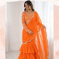 Embroidered Faux Georgette Ruffle Saree