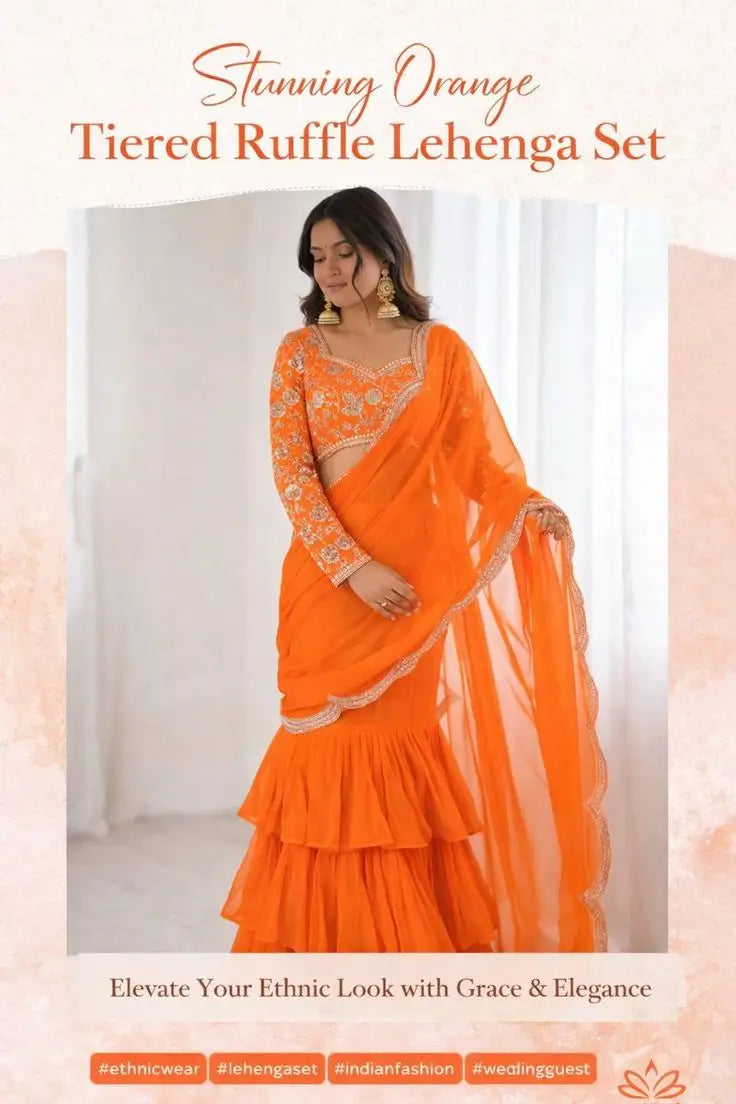 Embroidered Faux Georgette Ruffle Saree