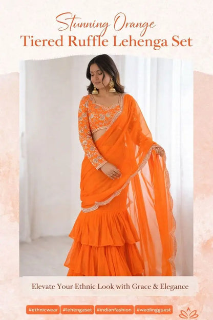 Embroidered Faux Georgette Ruffle Saree