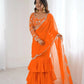 Embroidered Faux Georgette Ruffle Saree