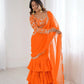 Embroidered Faux Georgette Ruffle Saree