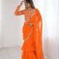 Embroidered Faux Georgette Ruffle Saree
