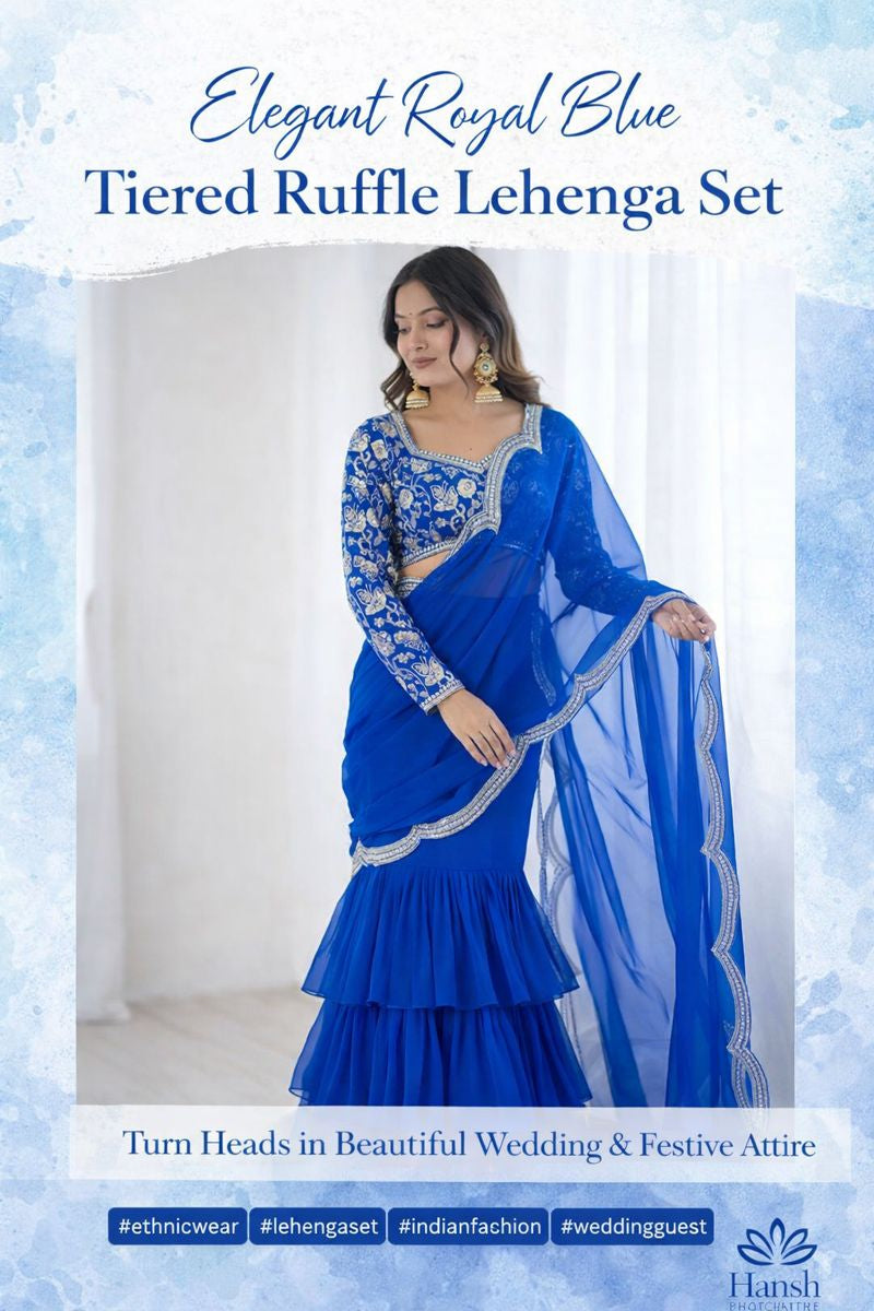 Embroidered Faux Georgette Ruffle Saree