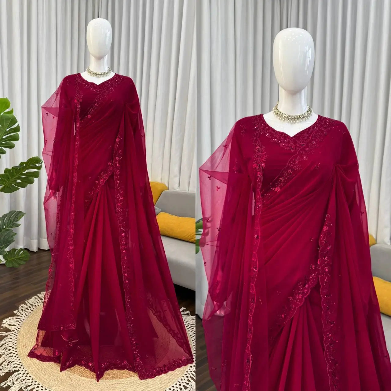 Embroidered Faux Georgette Saree Set with Net Dupatta