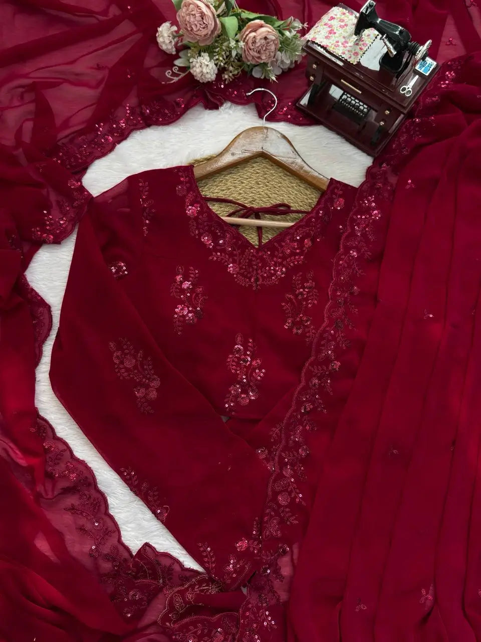 Embroidered Faux Georgette Saree Set with Net Dupatta