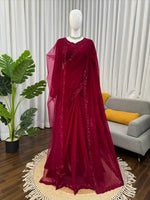 Embroidered Faux Georgette Saree Set with Net Dupatta