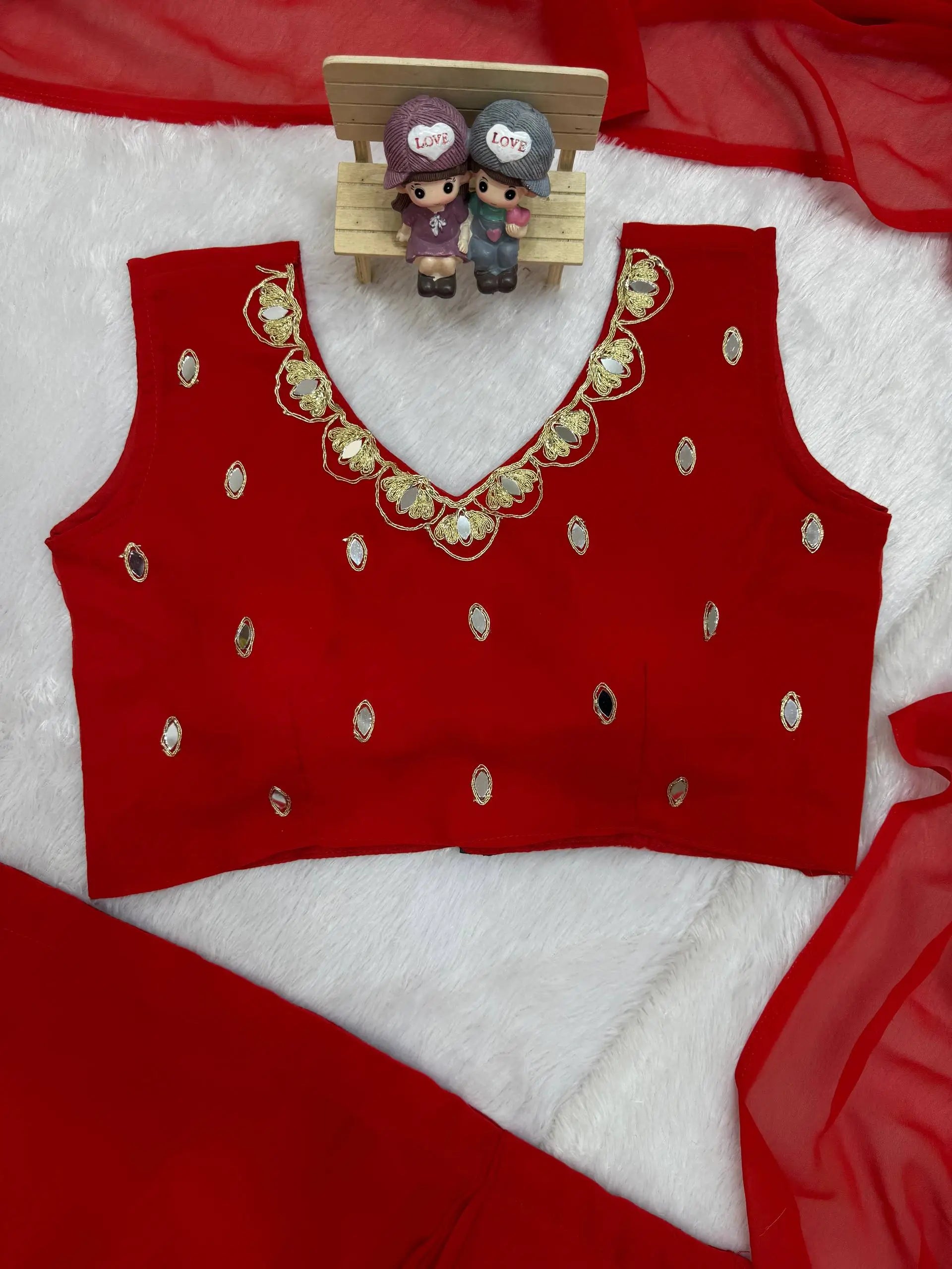 Embroidered Faux Georgette Saree with Mirror and Pearl Work