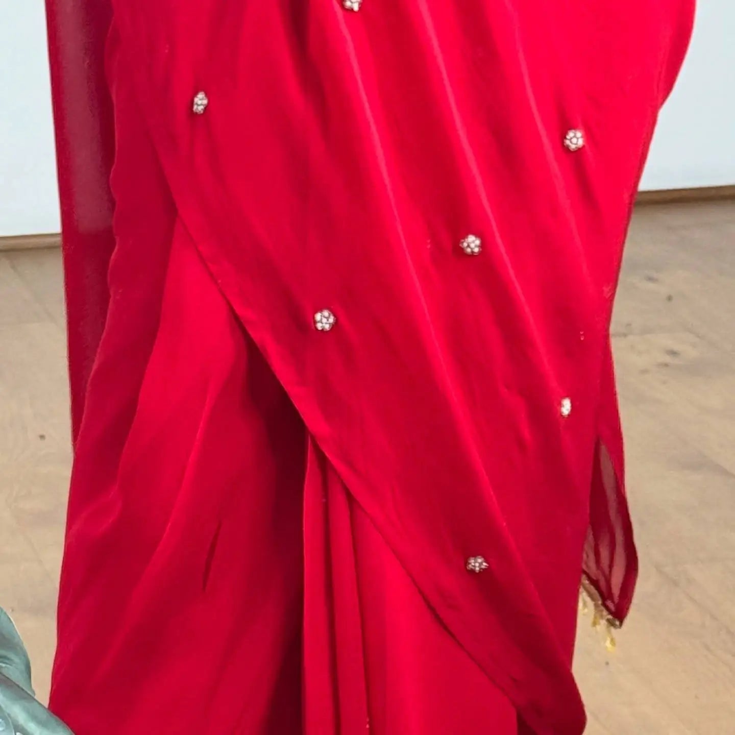 Embroidered Faux Georgette Saree with Mirror and Pearl Work