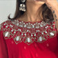 Embroidered Faux Georgette Saree with Mirror and Pearl Work