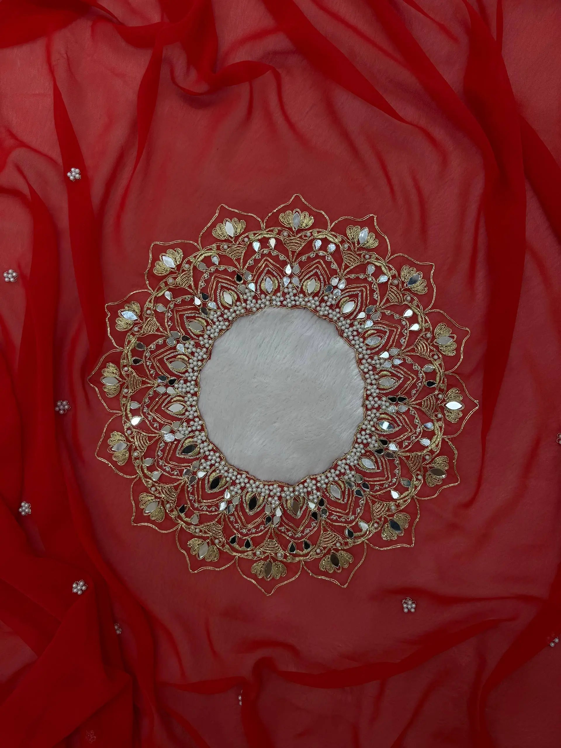 Embroidered Faux Georgette Saree with Mirror and Pearl Work