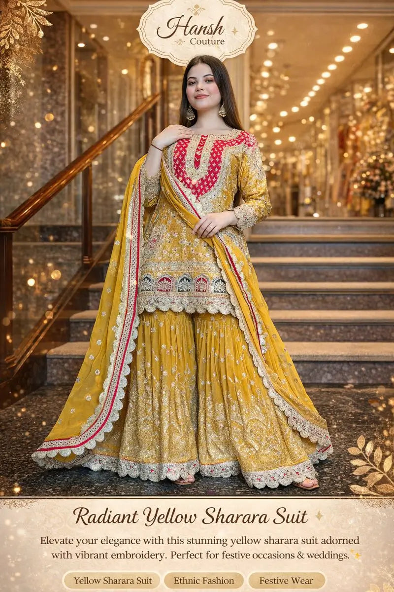 Embroidered Faux Georgette Sharara Palazzo Set