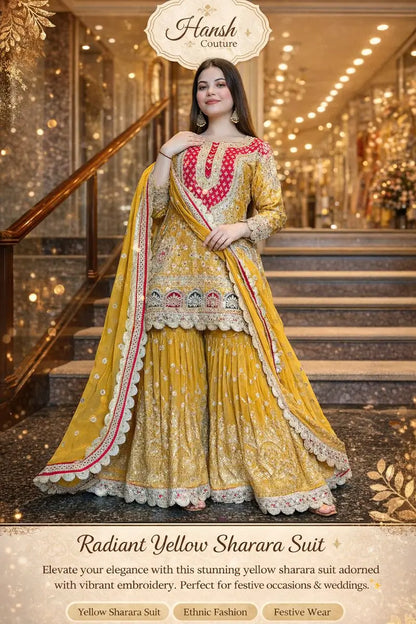 Embroidered Faux Georgette Sharara Palazzo Set