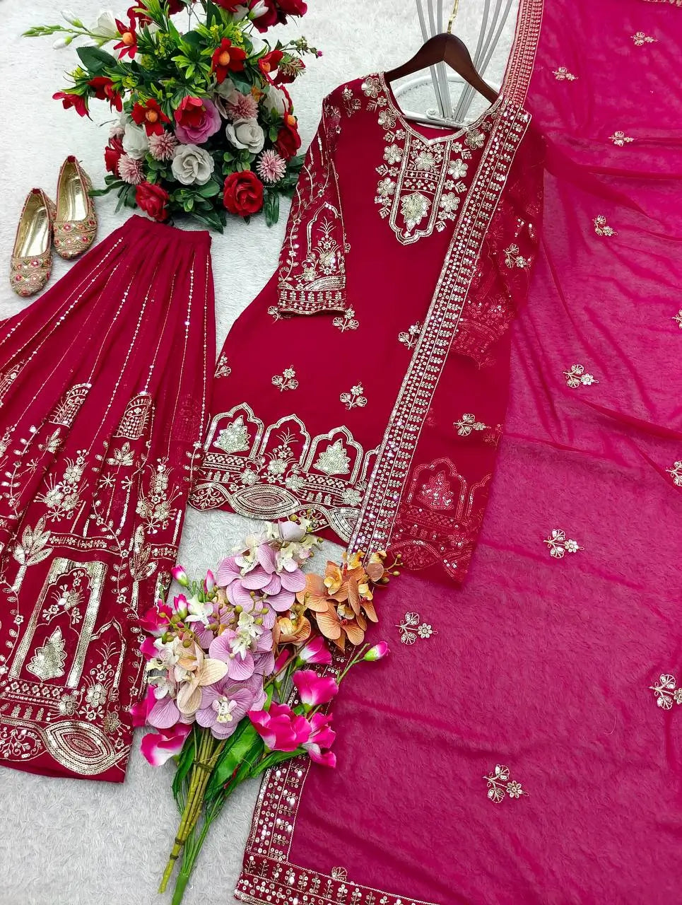 Embroidered Faux Georgette Sharara Set